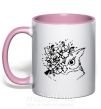 Чашка з кольоровою ручкою Сова и цветочки Ніжно рожевий фото