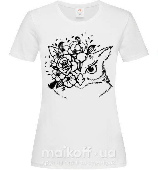 Женская футболка Сова и цветочки Белый фото