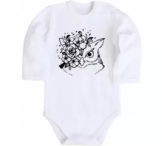 Дитячий бодік Сова та квіти Білий фото