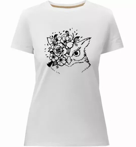 Женская премиум футболка Сова та квіти Белый фото