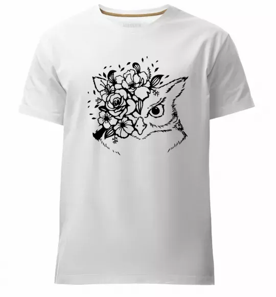 Мужская премиум футболка Сова та квіти Белый фото