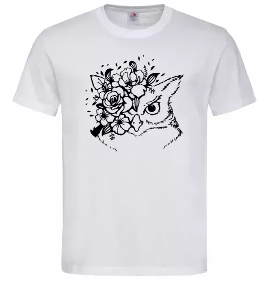 Мужская футболка Сова та квіти Белый фото