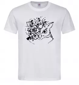 Мужская футболка Сова та квіти Белый фото