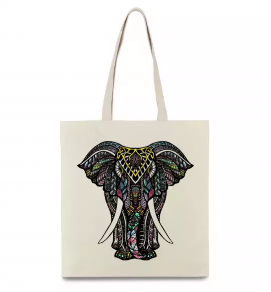 Еко-сумка Різнокольоровий слон Бежевий фото