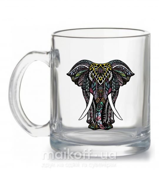 Чашка стеклянная Разноцветный слон Прозрачный фото