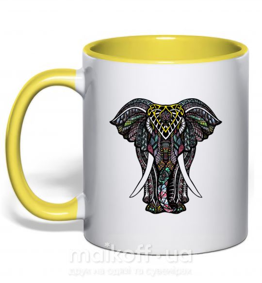 Чашка з кольоровою ручкою Разноцветный слон Сонячно жовтий фото