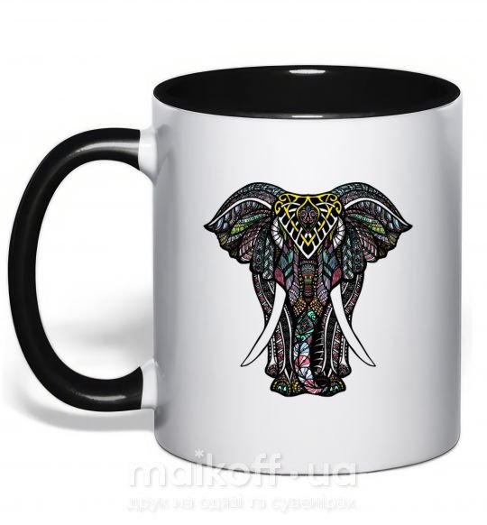 Чашка с цветной ручкой Разноцветный слон Черный фото