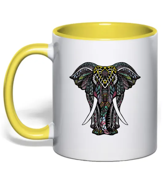 Чашка з кольоровою ручкою Різнокольоровий слон Лимонний фото