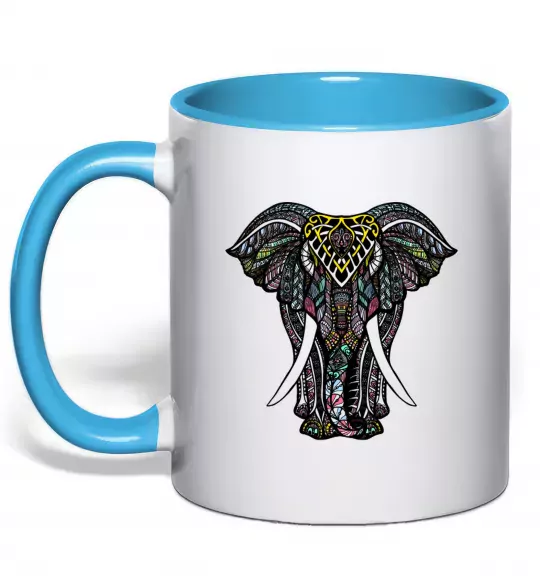 Чашка с цветной ручкой Різнокольоровий слон Голубой фото