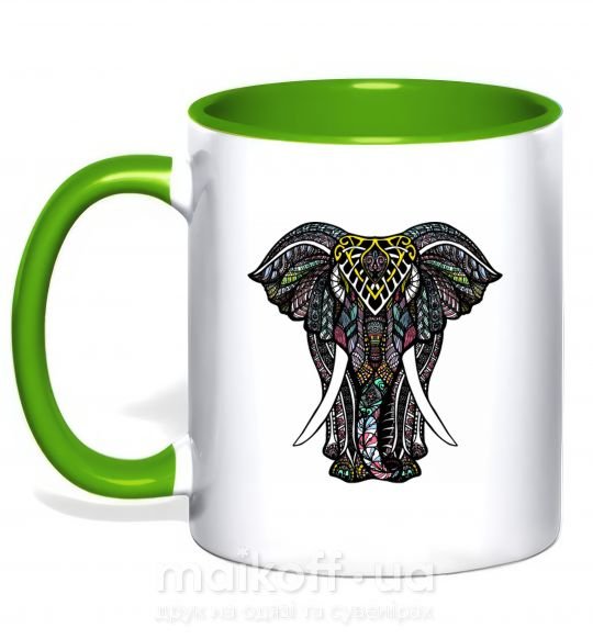 Чашка з кольоровою ручкою Разноцветный слон Зелений фото