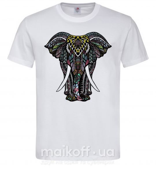 Мужская футболка Разноцветный слон Белый фото
