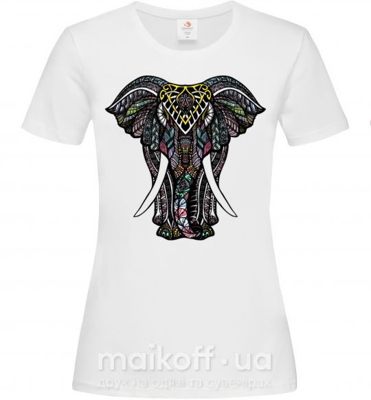 Женская футболка Разноцветный слон Белый фото