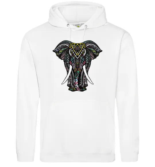 Чоловіча толстовка (худі) Різнокольоровий слон Білий фото