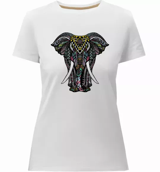 Женская премиум футболка Різнокольоровий слон Белый фото