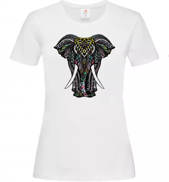 Женская футболка Різнокольоровий слон Белый фото