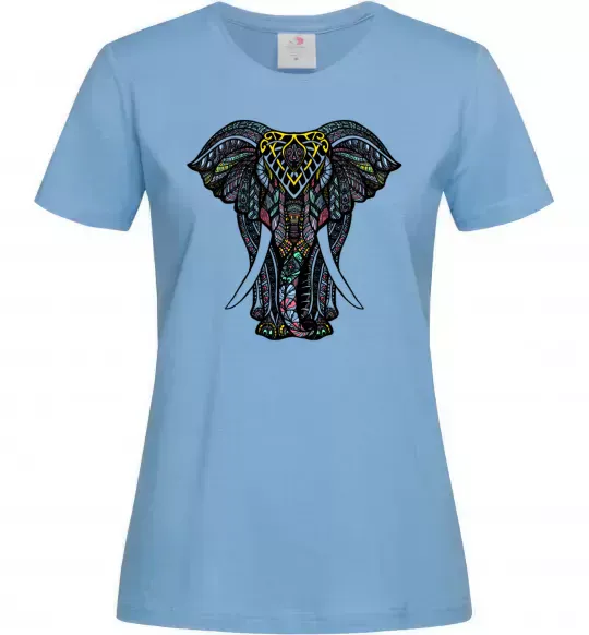 Женская футболка Різнокольоровий слон Голубой фото