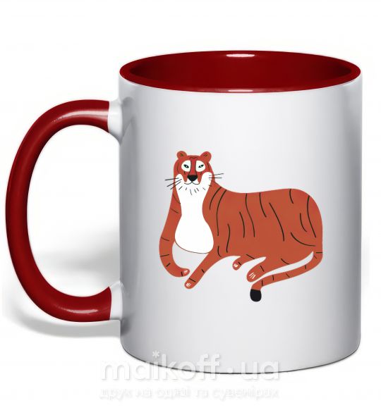 Чашка с цветной ручкой Смешной тигр Красный фото