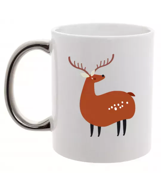 Чашка з кольоровою ручкою Кумедний олень Срібло фото