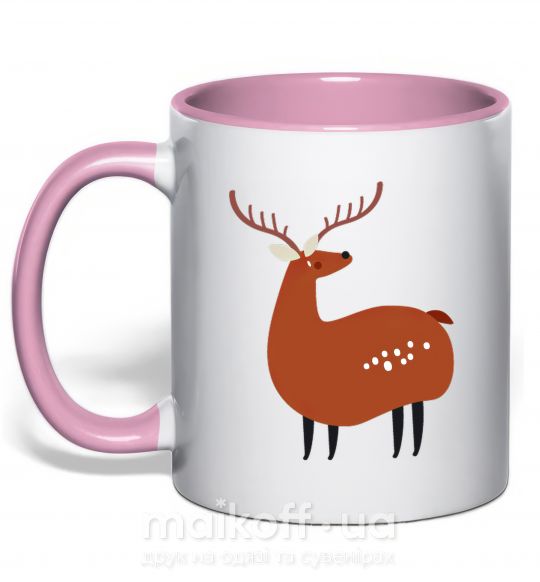 Чашка з кольоровою ручкою Забавный олень Ніжно рожевий фото