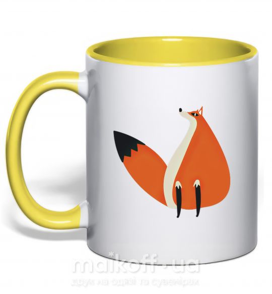 Чашка з кольоровою ручкою Забавная лиса Сонячно жовтий фото