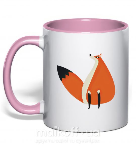 Чашка з кольоровою ручкою Забавная лиса Ніжно рожевий фото