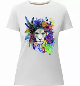 Женская премиум футболка Синій лев Черный фото