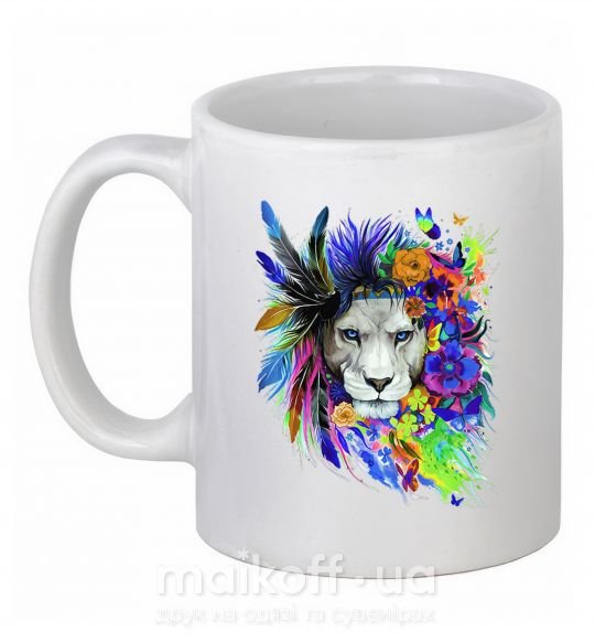 Чашка керамическая Bright lion butterfly Белый фото
