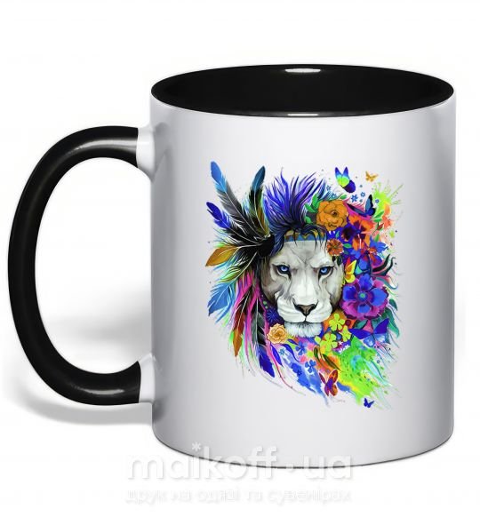 Чашка з кольоровою ручкою Bright lion butterfly Чорний фото
