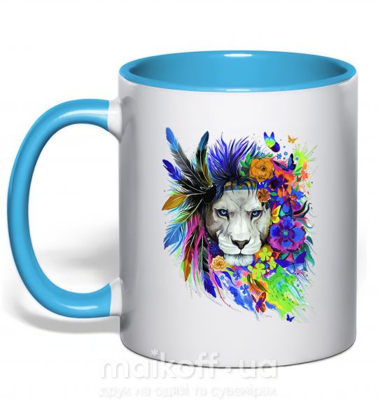 Чашка з кольоровою ручкою Bright lion butterfly Блакитний фото
