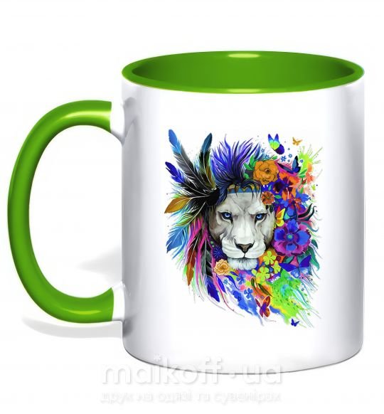 Чашка з кольоровою ручкою Bright lion butterfly Зелений фото
