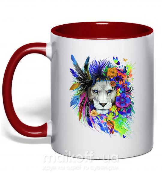 Чашка с цветной ручкой Bright lion butterfly Красный фото
