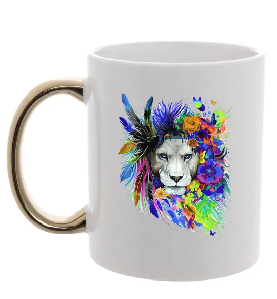 Чашка з кольоровою ручкою Bright lion butterfly Золото фото