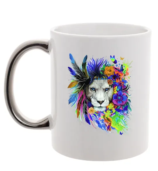 Чашка з кольоровою ручкою Bright lion butterfly Срібло фото