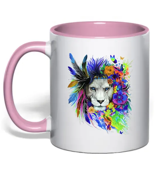 Чашка з кольоровою ручкою Bright lion butterfly Ніжно рожевий фото