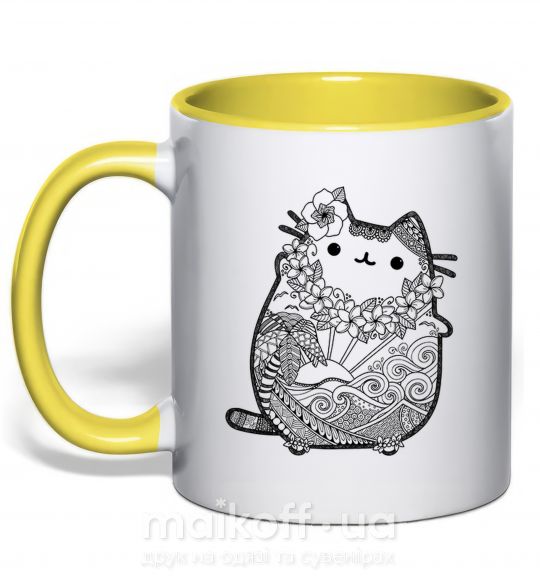 Чашка с цветной ручкой Хинди котик 1 Солнечно желтый фото