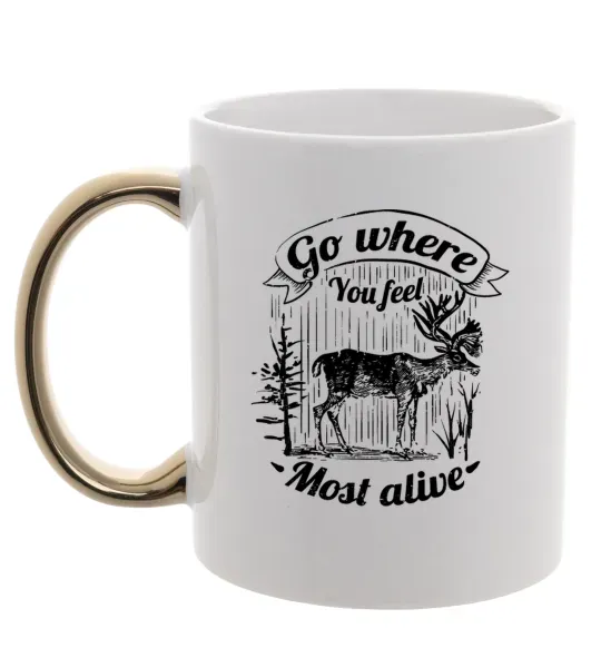 Чашка з кольоровою ручкою Go where you feel most alive Золото фото