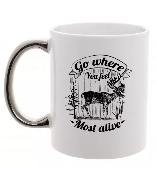Чашка з кольоровою ручкою Go where you feel most alive Срібло фото