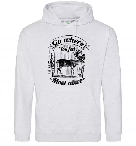 Мужская толстовка (худи) Go where you feel most alive Серый меланж фото