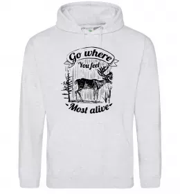 Мужская толстовка (худи) Go where you feel most alive Серый меланж фото