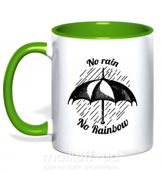 Чашка з кольоровою ручкою No rain no rainbow Зелений фото
