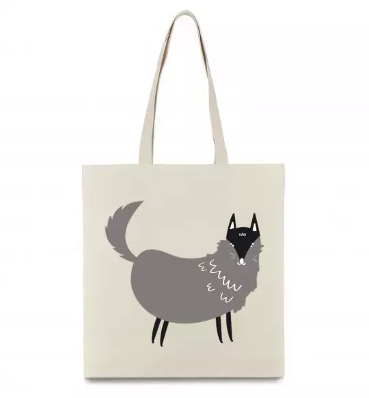 Еко-сумка Смішний вовк Бежевий фото