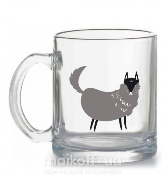 Чашка стеклянная Смешной волк Прозрачный фото