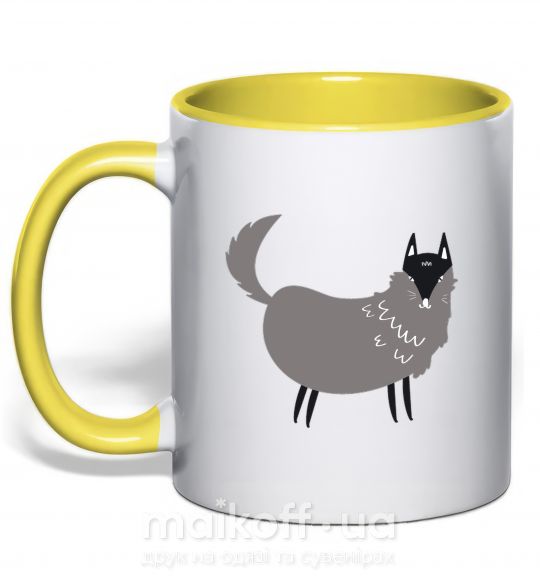 Чашка с цветной ручкой Смешной волк Солнечно желтый фото