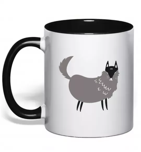 Чашка с цветной ручкой Смішний вовк Черный фото