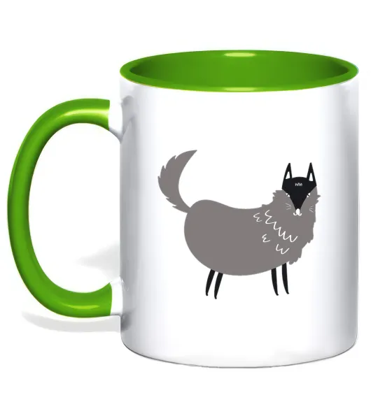 Чашка с цветной ручкой Смішний вовк Лаймовый фото