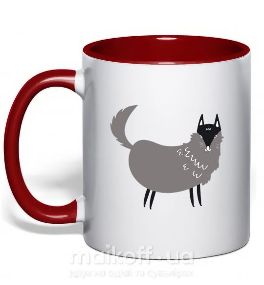 Чашка с цветной ручкой Смешной волк Красный фото
