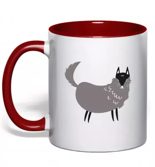 Чашка с цветной ручкой Смішний вовк Красный фото