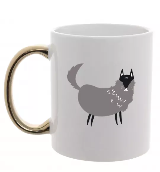 Чашка с цветной ручкой Смішний вовк Золото фото
