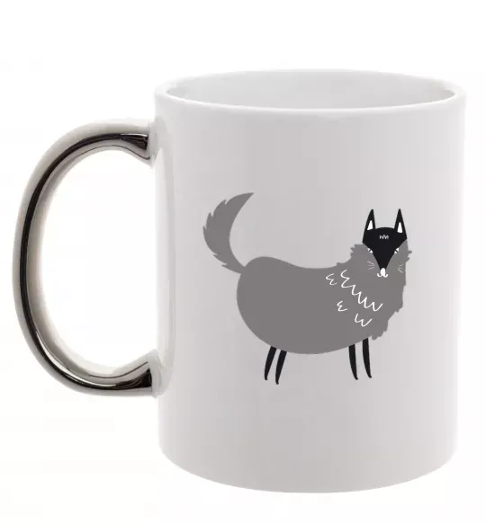 Чашка с цветной ручкой Смішний вовк Серебро фото