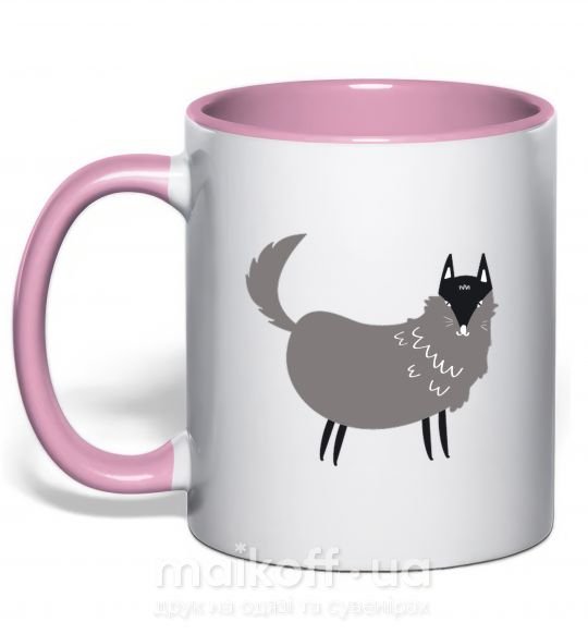 Чашка с цветной ручкой Смешной волк Нежно розовый фото